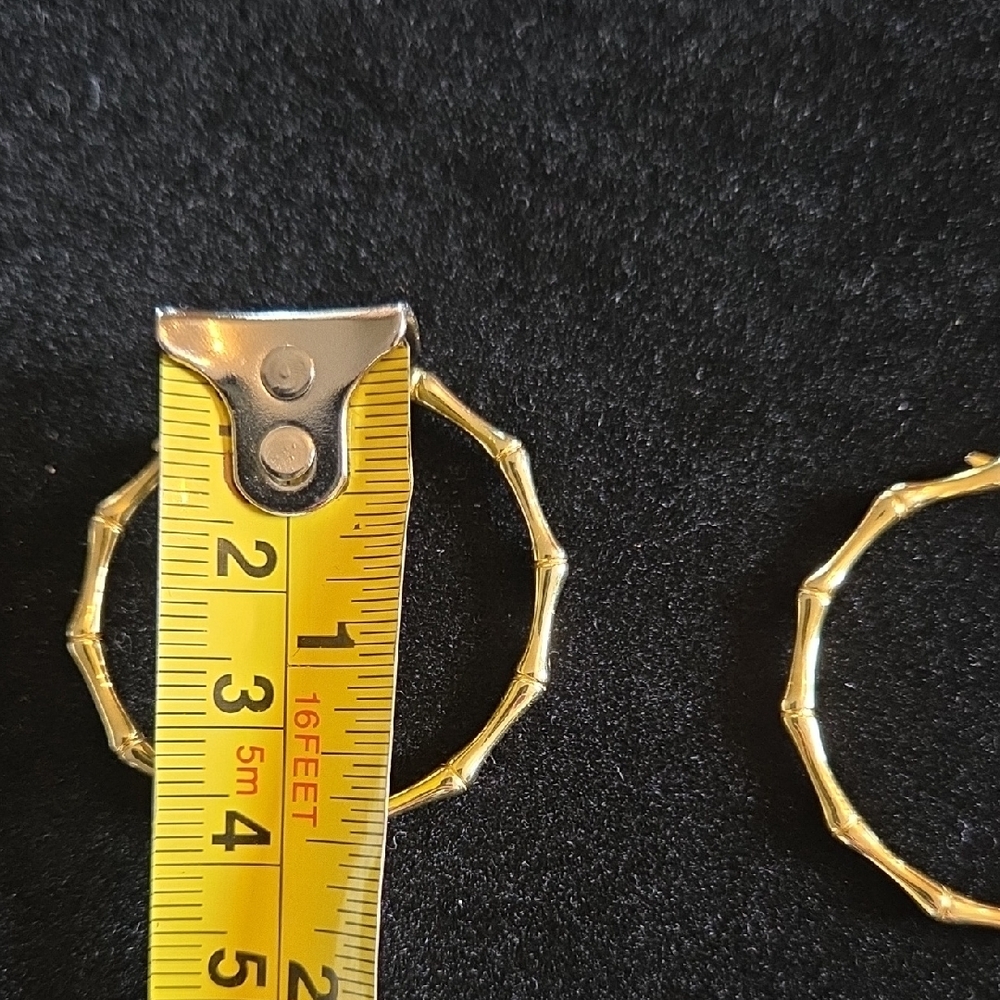 Gold Bamboo Hoop Earrings - Picture 8 of 8